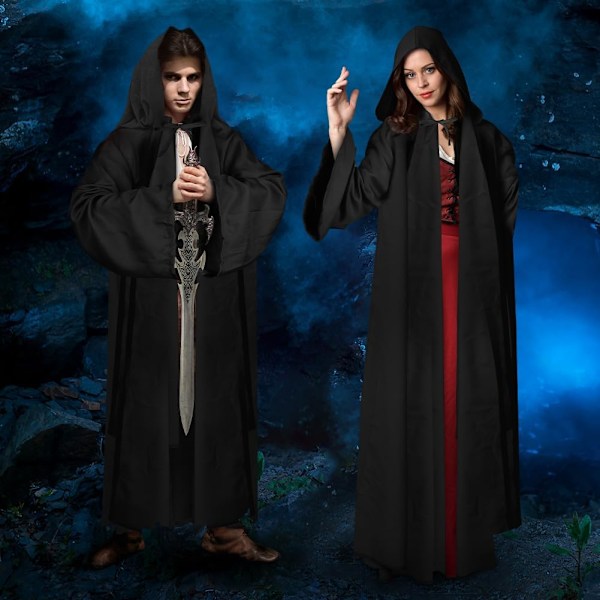 Sort Kappe Props Ridder Kappe Halloween Cosplay Vampyr Jul Fest Fancy Dress Kostume Robe Kappe Til Kvinder Mænd L