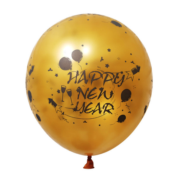 100 st 12 tum glänsande metalliskt gott nytt år printed förtjockad latex runda ballonger för festfestfestfest juldekoration tillbehör Guld