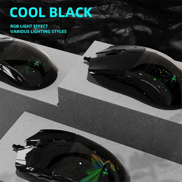 RGB Transparent Gaming E-sport USB Wired Valfri mus 7 Keys Black