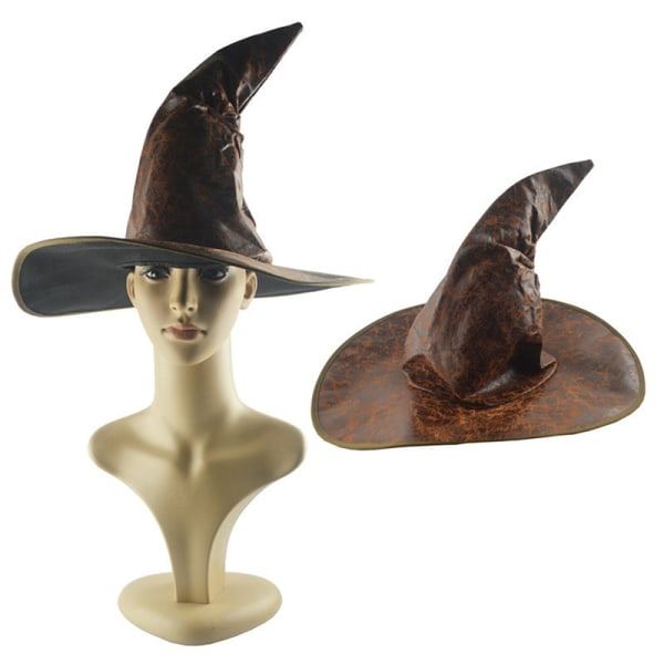 Læder Heks Troldmand Hatte Fest Hovedbeklædning Halloween Fest Rekvisit Sort