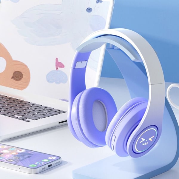 Gradientfärg e Smile Headset Bluetooth Hörlurar Trådlös Mus Blå