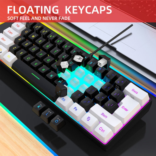 USB-kablet gaming-tastatur 61 taster ultrakompakt mini-kontortastatur til pc