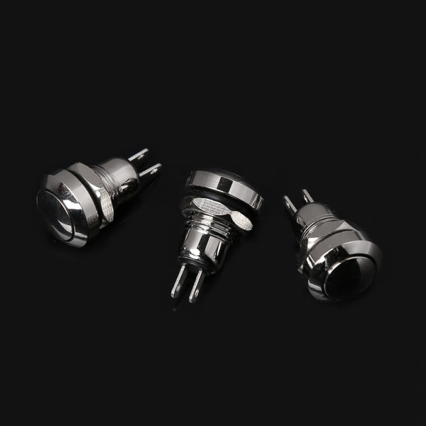 5 st 8mm metall Momentary 1NO 2-stifter minitrykkknappsbrytare 3A/250V AC