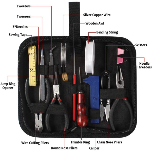Værktøjssæt til smykkefremstilling 22 stk. Værktøjssæt til fremstilling og fiksering af smykker inkluderer en tang