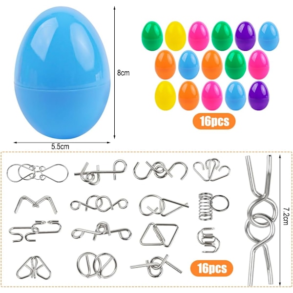 Påskeæg, 16 forudfyldte påskeæg, overraskelsesæg, metalpuslespil, påskegave, IQ-logikpuslespil, påskeægsejagt, påskeægsejagt, påskekurve