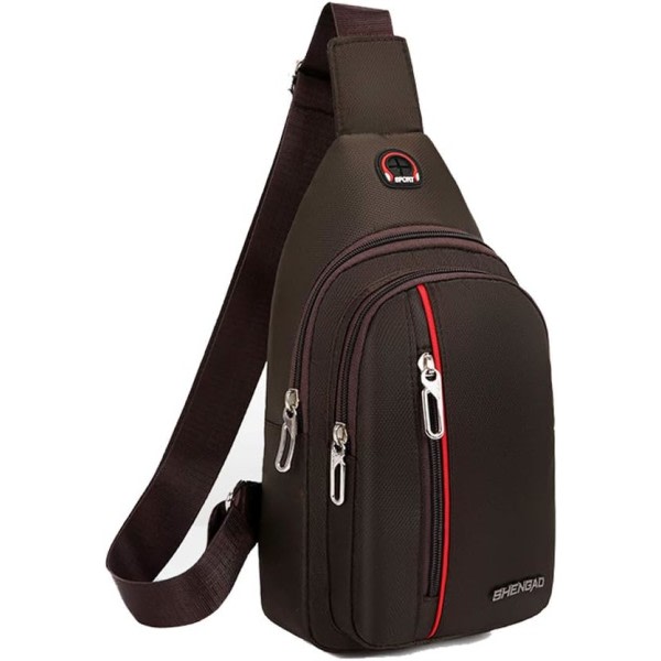 Liten Sling Kompakt Crossbody-väska Bröstaxel resväska Casual Daypack för män Kvinnor med hörlurshål Vattentät (brun)