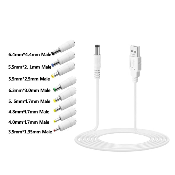 USB til DC5V strømforsyning for ruterhøyttalere USB til DC5,5x2,1mm plugg ladekabel strøm 8-plugger kontaktadapter adapter