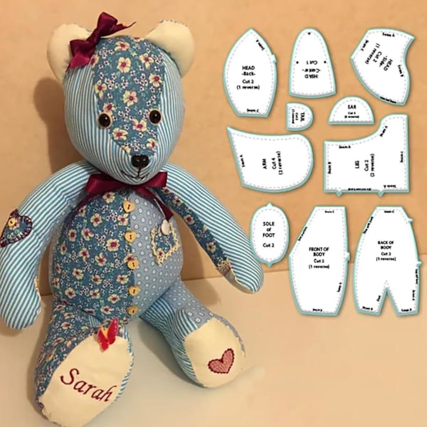 M-Emory Bear Template -viivain - 30 cm ompelukaavat | Akryyliset karhumallit ohjeilla askartelu- ja ompelutöihin Medium size (12 inches)