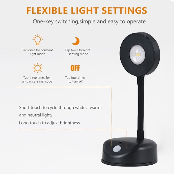 Vägglampa för inomhusbruk med 3 färglägen, USB-laddningsbar och 360° roterbar Black