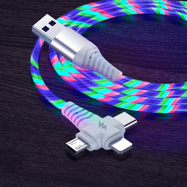 3-i-1 - 2A Oplader LED til iPhone, Samsung, Huawei, Xiaomi m.m. multifärg multicolor