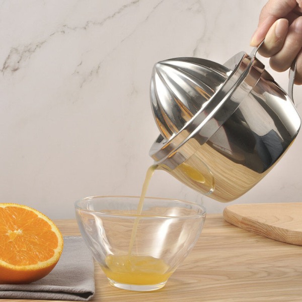Manuell citruspress i rostfritt stål 304, diskmaskinsäker fruktpress för apelsin, citron, grapefrukt
