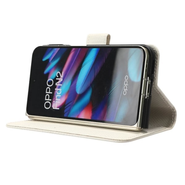 Oppo Find N2 5G PU Läderfodral Diamanttextur Flip Stativ Stötsäkert Skal Vit