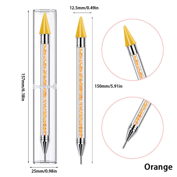 1. Kaksoispäinen pistelykyni Rhinestone Picker Vaha Kynä Nail Art Oranssissa yksi koko Orange one size
