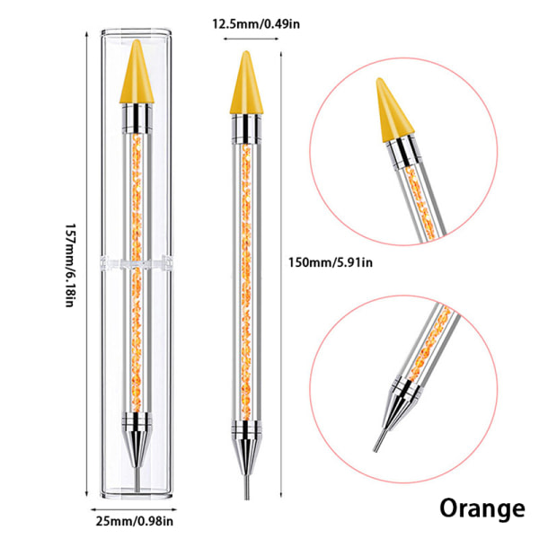 Ensimmäinen kaksipäinen pistekynä tekojalokivi Picker Wax Pencil Nail Ar Oranssi one size Orange one size