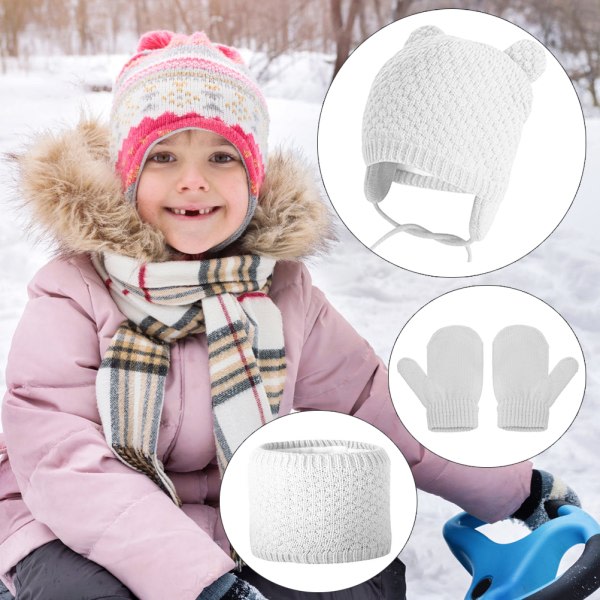 3-pack Baby Vintermössa, Halsduk och Vantar Set - Stickad Mössa, Tjock, Mjuk och Varm för 0-2 år Barn, Pojkar och Flickor