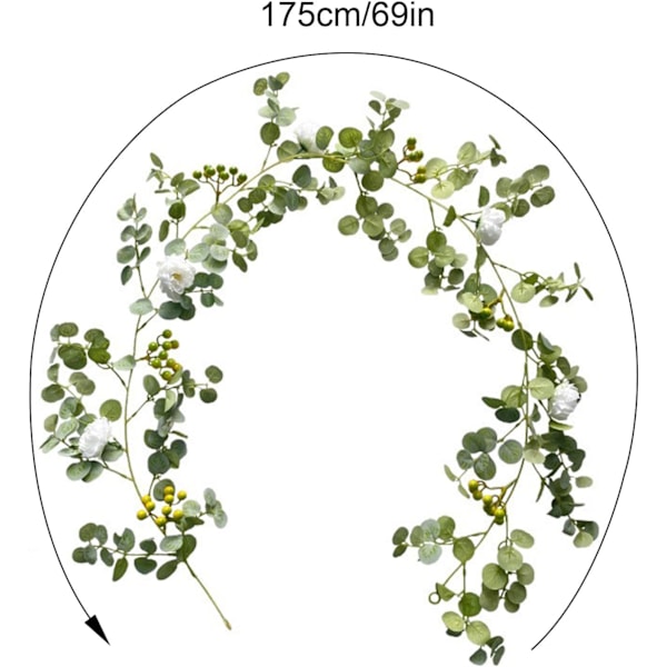 69 tum Konstgjord Eucalyptus Girlang, Gröna Rankor med Pionblommor (2 st, Vit) 2 pcs White