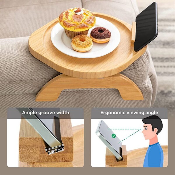Sofa Armlænsbord, 360° Roterende Sofa Armlænsbakke til Mad Rund