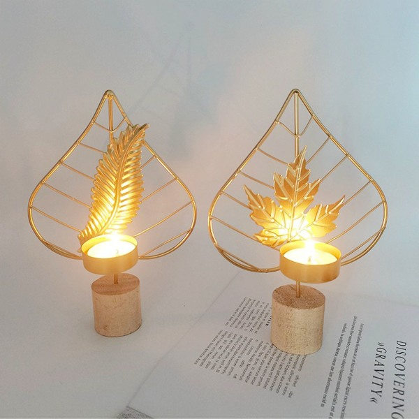Guld europeisk stil Ljushållare för trädblad Enkel platt ljusstake Metallbord mittprydnad för bröllop Heminredning null - B