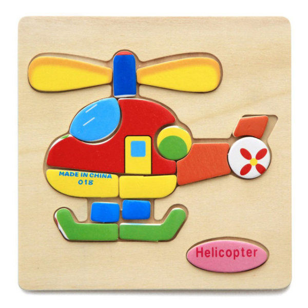 Trä 3D-pussel Barn Cartoon Animal Bil Frukt Pussel helikopter