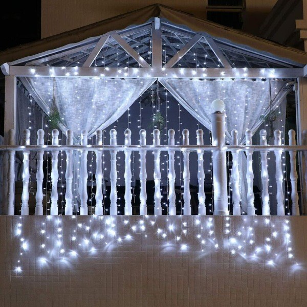 Vita verhot, 8 valoa, 300 LED-verhovaloa valkoinen