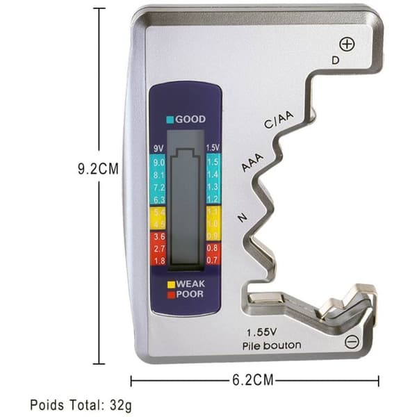Universal Digital Batteritester for AA AAA CDN 9V 1.5V Knappcelle Mini Batterier