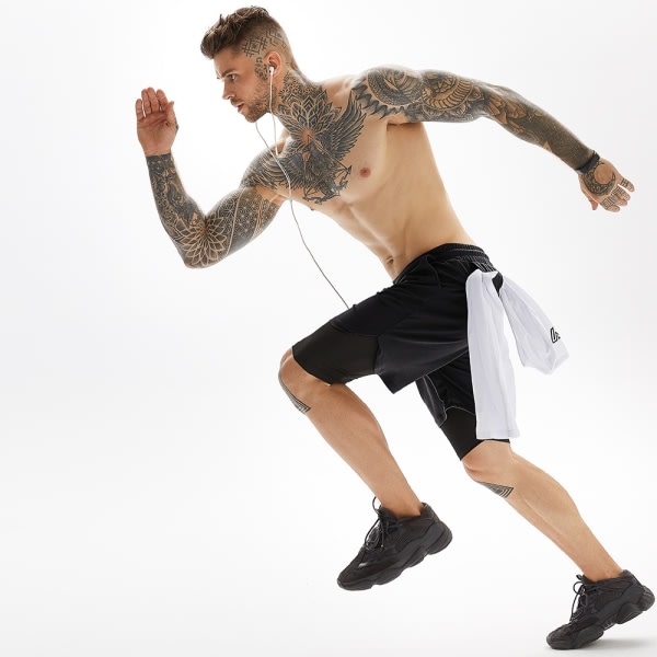 Casual fitness sports shorts dobbelt lag afskårne bukser L