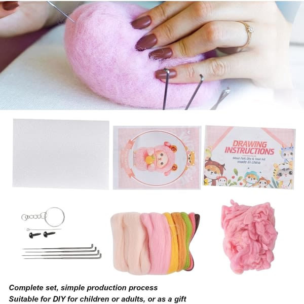 CDQ Nåltovningsstartpaket DIY Fårull Filtverktyg Söta får med grundläggande filtverktyg (Vit får) färg 1