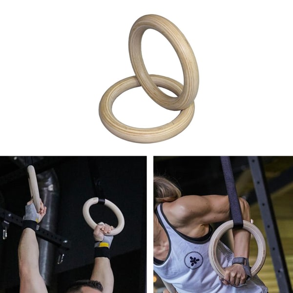 Heavy Duty Gym Training Ring Utrustning Gym Ringar, Trä Gymnastic Ringar för cross-träning träning, kroppsstyrka 32 mm