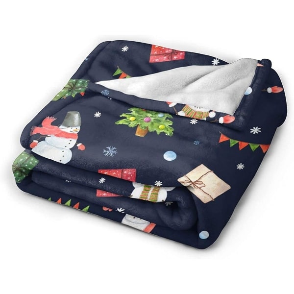Hauska joulukuusi Snögubbe lahja fleece-peitto kevyt pehmeä mukava vuodesohva olohuone kaikki vuodenajat-p322 50x40in 125x100cm