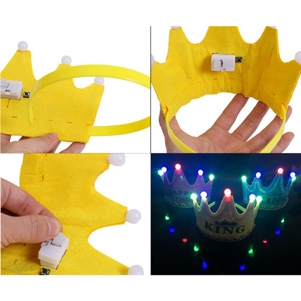 Födelsedagskronor Huvudband Kung Prinsessa för Prins Krona Hattar Inbyggd LED-lampa 3 Växlar Justerbar Fest Ornament Tillbehör null - B