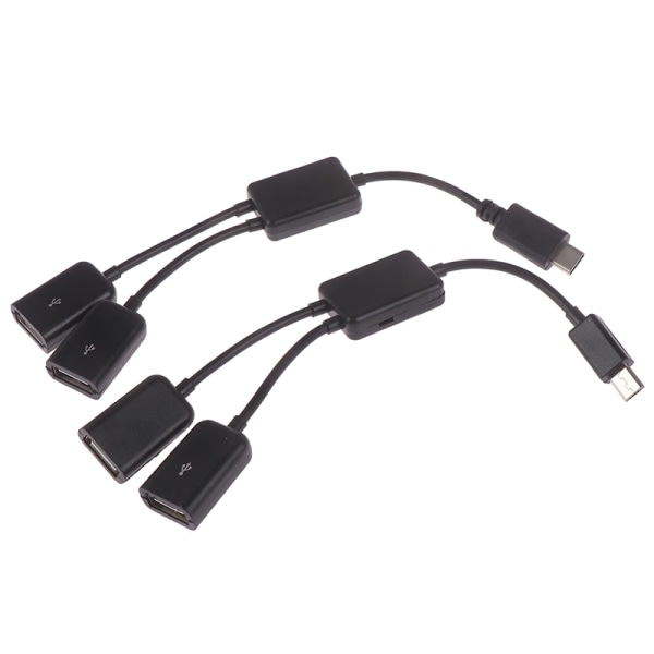 Micro USB / typ c till 2 otg dubbla hona USB -portar navkabel y sp Black Type-c Black Type-c