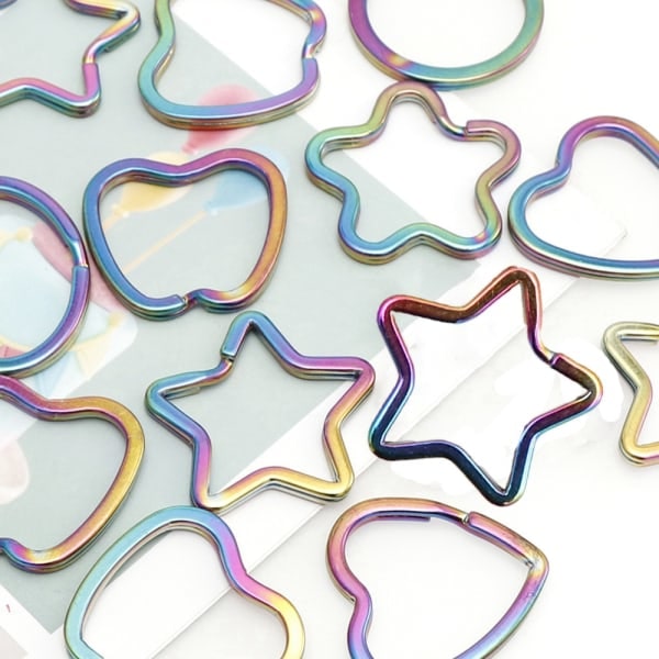 10st Rainbow Split Ring Nyckelringar VIT K FEMUDDIG STJÄRNA