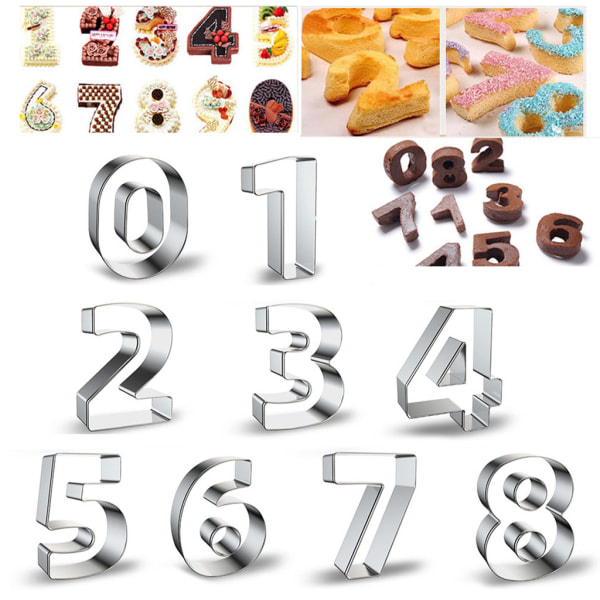 9 stk. rustfrit stål form tal form DIY Fondant