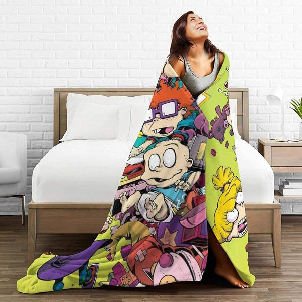 Rugrats Vändbar Mysig Slängfilt Ultra Mjuk Flanell Fleece Varm Barn Vuxen Fuzzy Lätt filt För Soffa Vardagsrum Sovrum Varm filt,- 50x40in 125x100cm