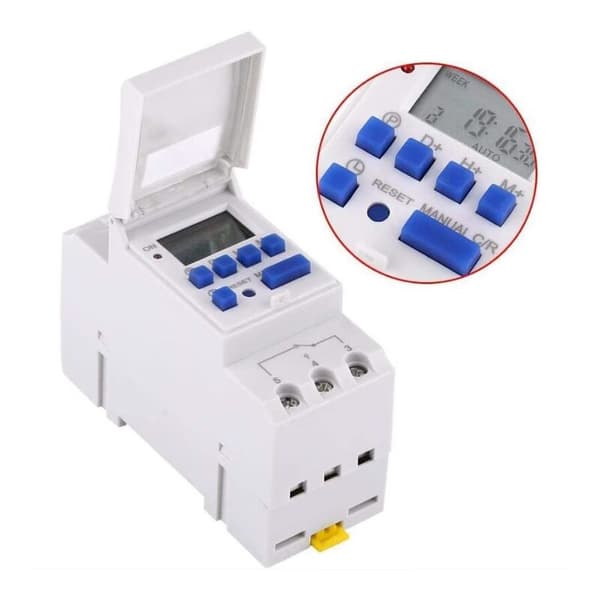 Programmerbar digital timer, digital timer, LCD-skjerm, ukentlig digital timer med programmering, programmerbar digital timer på DIN-skinne (220V)