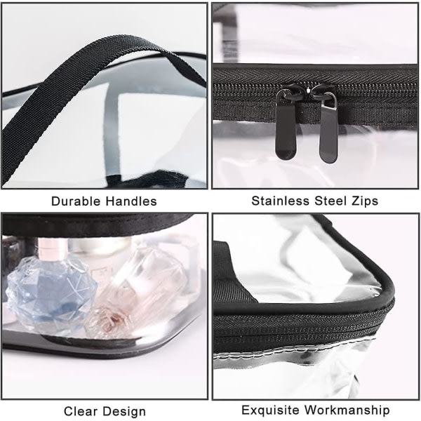 2:a sminkväska, genomskinliga plastpåsar, vattentät toalettväska, genomskinlig resor Stor förvaring Svart, säkerhetstoalett på flygplatsen svart