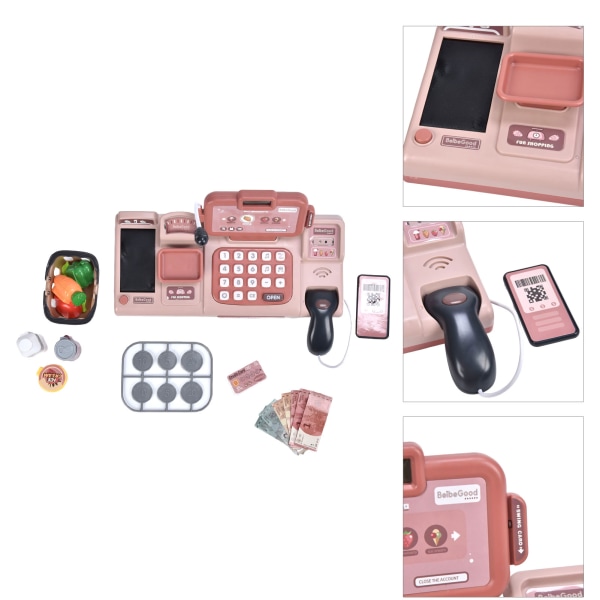 Børns kasseapparat legetøj, elektronisk kasseapparat legetøj med lys og lyd, pink