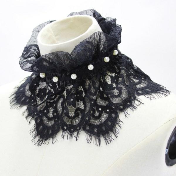 Plisserade Volanger Stativ Falsk Krage Virkad Spets Sommarhalsdukar Imitation Pärla Bead Dekor Halsband Choker