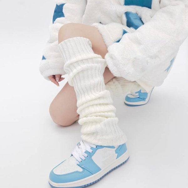 Lange sokker til damer, høst vinter benvarmere strikkede fodvarmere White ONESIZE White ONESIZE