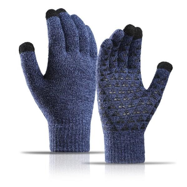 Vinterstrikkede varme handsker Tykke ensfarvede varme Touch Warm Ridi blå OneSize blue OneSize