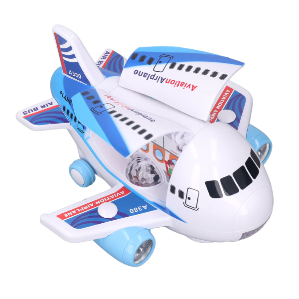 Elektrisk legetøjsfly til børn med lys, musik, åbnelig dør, høj simuleret flymodel med vandtågespray, blå