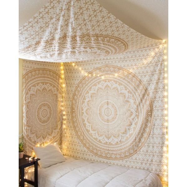 Gyllene Mandala Ombre Indiska väggbonader - Gyllene Gobeläng Mandala Hippie