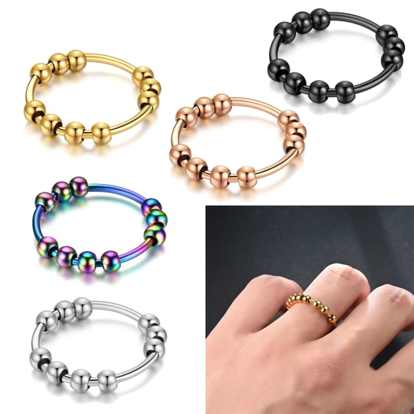 Personality Rotated Bead Ring Angest Dekompression Finger-Ring Anti Anxiety Ring för Kvinnor Män Fidget-Rings Smycken Stål Färg - 6