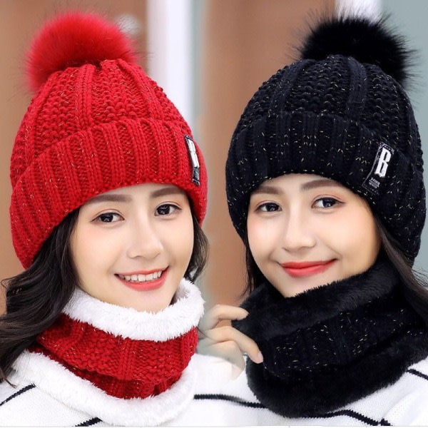 Vinterstrikket halstørklæde sæt tyk varm skullies beanies hatte F A6 one size A6 one size