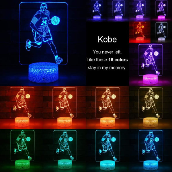 Kobe ja koripallo yövalo optinen illuusio 3D LED-lamppu aikuisille tai lapsille täydellisenä lahjana
