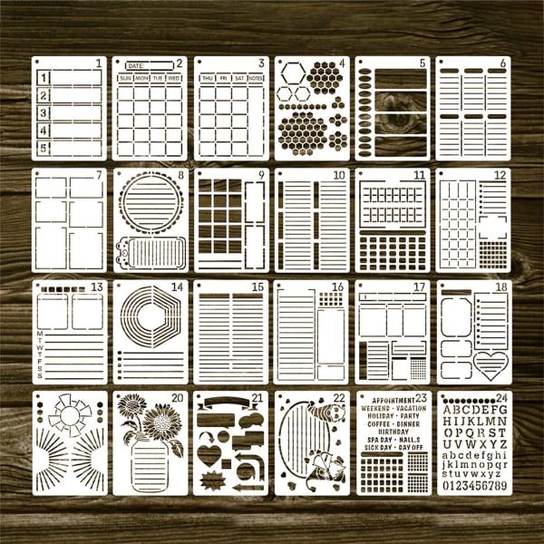 Pistepistepäiväkirjan suunnittelijan tee-se-itse-mallit Ultimate Productivity Journal -kalenterien kaavain Luettelot Kirjaimet Numerot 24 kpl