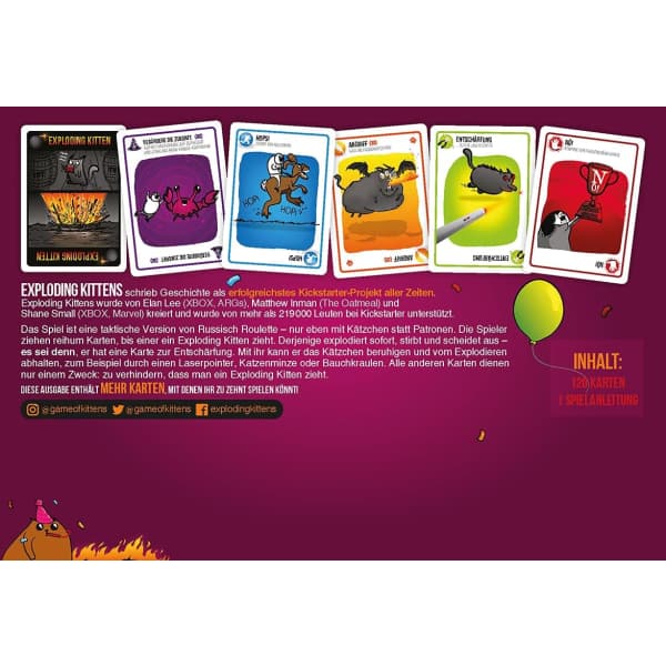 ASMODEE | Exploding Kittens – Partypakke | 1 x grundspil + udvidelse | Festspil | Kortspil | 2-10 spillere