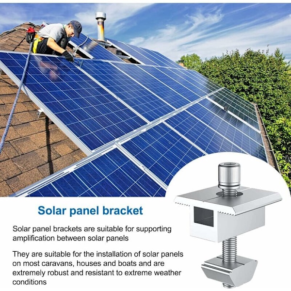 Monteringsfäste för solpaneler - 10 st Aluminium Solpanelfäste, T-formade mittterminaler, PV Solpanel Fixering, Takmonteringsfäste för mitten, för