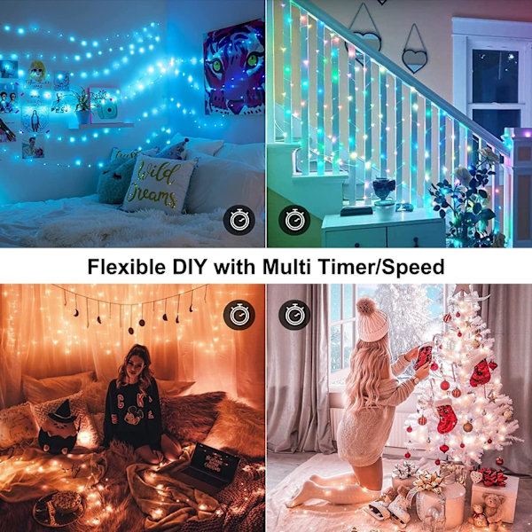 Indendørs julelys, 10m, 100 LED-lys, USB, med kobbertråd, 18 skiftende farver, 24 tilstande, RGB, vandtæt dekoration färgglad 100 LED