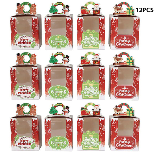 Christmas Cupcake Boxes Fönster Face Cup Cake Display Box Muffin 12ST